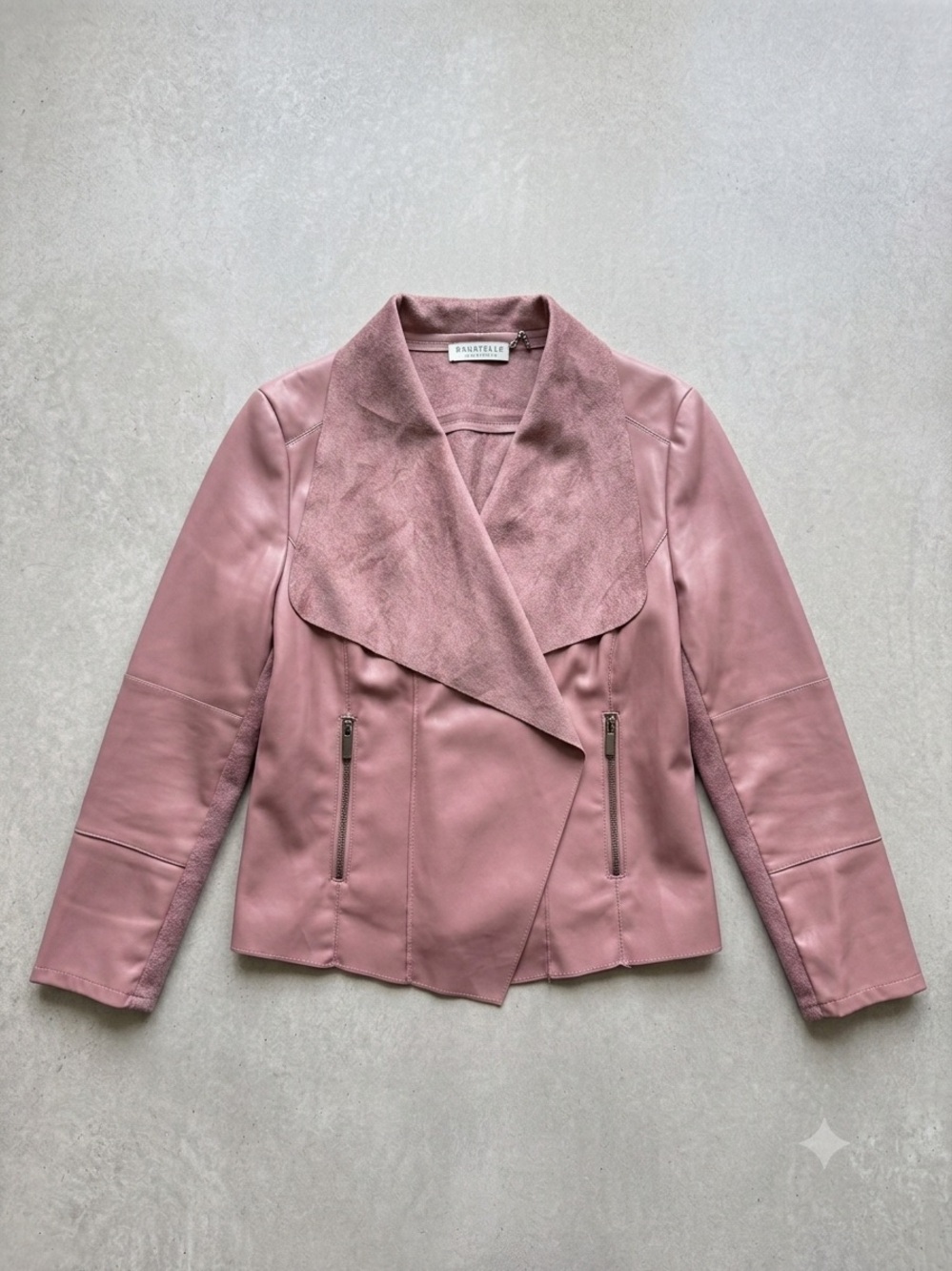Bagatelle Blush Dusty Rose Faux Leather Drape Open Front Moto Jacket L